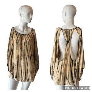 Planet Blue Blue Life Boho Beige Soft Tie-Dye Open Back Top Size Medium